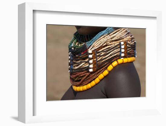 Africa, Ethiopia, Southern Omo Valley, Nyangton Tribe. Detail of a Nyangton woman's necklace.-Ellen Goff-Framed Photographic Print