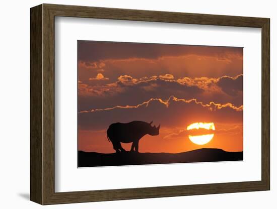 Africa, Kenya, Masai Mara Game Reserve. Composite of White Rhino Silhouette and Sunset-Jaynes Gallery-Framed Photographic Print