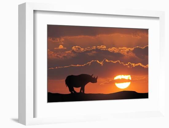 Africa, Kenya, Masai Mara Game Reserve. Composite of White Rhino Silhouette and Sunset-Jaynes Gallery-Framed Photographic Print