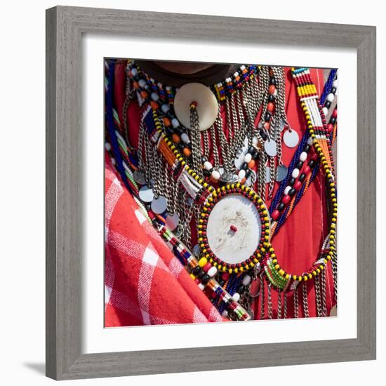 Africa, Kenya, Masai Mara National Reserve. Masai tribal jewelry and ornamentation.-Emily Wilson-Framed Photographic Print
