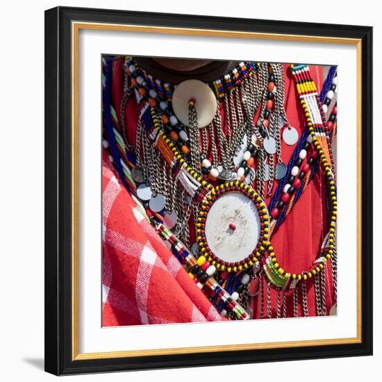 Africa, Kenya, Masai Mara National Reserve. Masai tribal jewelry and ornamentation.-Emily Wilson-Framed Photographic Print