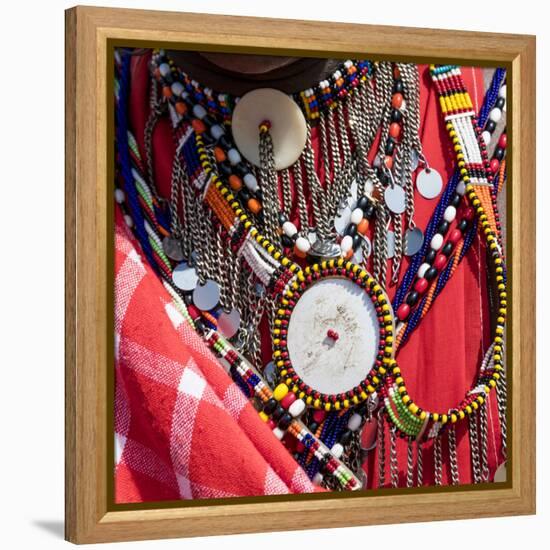 Africa, Kenya, Masai Mara National Reserve. Masai tribal jewelry and ornamentation.-Emily Wilson-Framed Premier Image Canvas