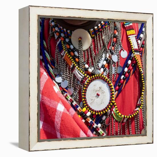 Africa, Kenya, Masai Mara National Reserve. Masai tribal jewelry and ornamentation.-Emily Wilson-Framed Premier Image Canvas