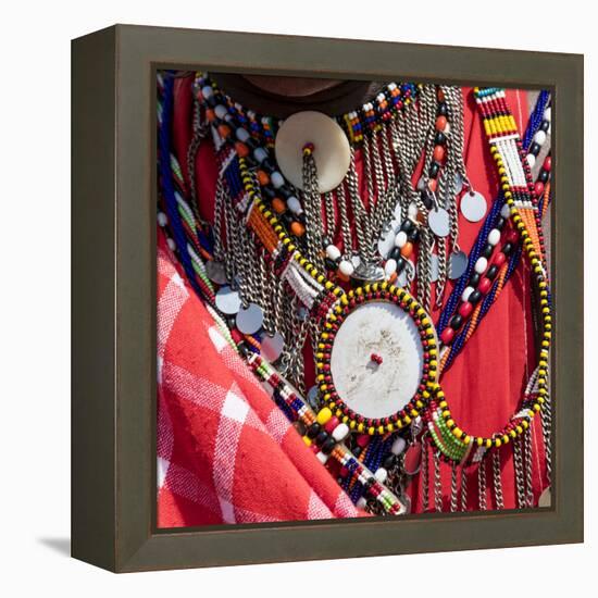 Africa, Kenya, Masai Mara National Reserve. Masai tribal jewelry and ornamentation.-Emily Wilson-Framed Premier Image Canvas