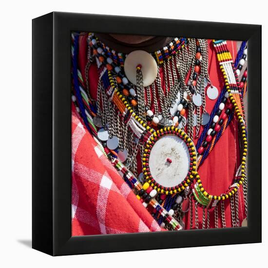 Africa, Kenya, Masai Mara National Reserve. Masai tribal jewelry and ornamentation.-Emily Wilson-Framed Premier Image Canvas