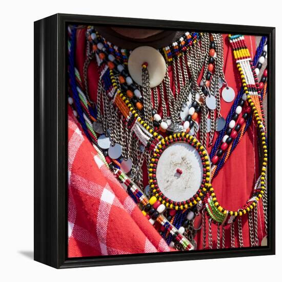 Africa, Kenya, Masai Mara National Reserve. Masai tribal jewelry and ornamentation.-Emily Wilson-Framed Premier Image Canvas