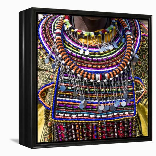 Africa, Kenya, Masai Mara National Reserve. Masai tribal jewelry and ornamentation.-Emily Wilson-Framed Premier Image Canvas