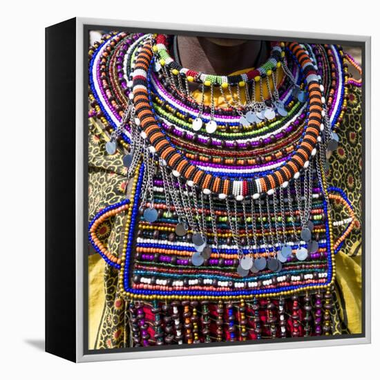 Africa, Kenya, Masai Mara National Reserve. Masai tribal jewelry and ornamentation.-Emily Wilson-Framed Premier Image Canvas