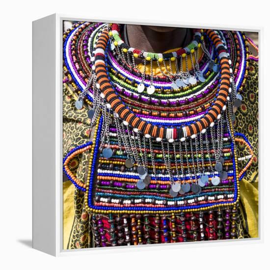 Africa, Kenya, Masai Mara National Reserve. Masai tribal jewelry and ornamentation.-Emily Wilson-Framed Premier Image Canvas