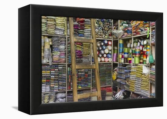 Africa, Morocco, Fes. a Sewing and Notions Shop in the Medina-Brenda Tharp-Framed Premier Image Canvas