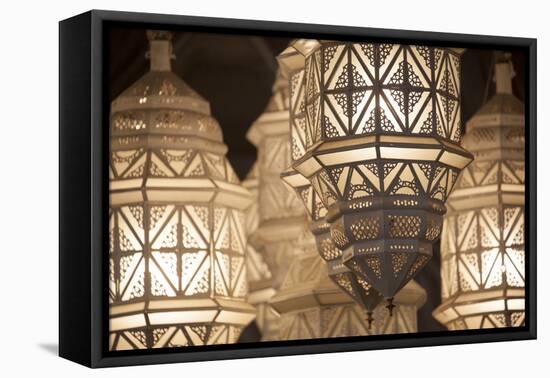 Africa, Morocco, Marrakesh. Close-Up of Ornate Metal Lanterns-Alida Latham-Framed Premier Image Canvas