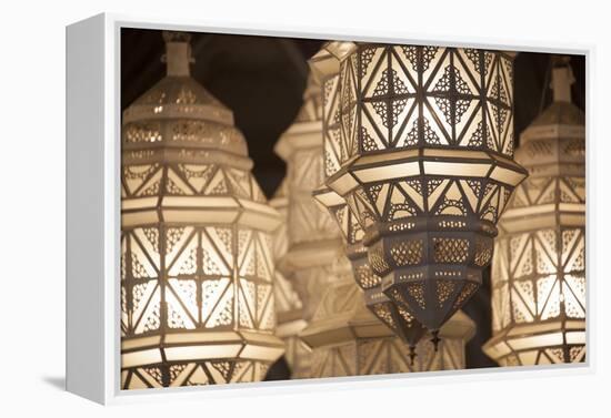 Africa, Morocco, Marrakesh. Close-Up of Ornate Metal Lanterns-Alida Latham-Framed Premier Image Canvas