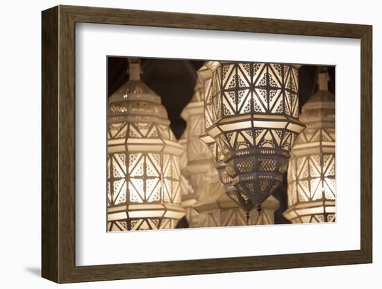 Africa, Morocco, Marrakesh. Close-Up of Ornate Metal Lanterns-Alida Latham-Framed Photographic Print
