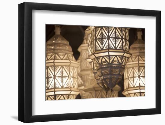 Africa, Morocco, Marrakesh. Close-Up of Ornate Metal Lanterns-Alida Latham-Framed Photographic Print