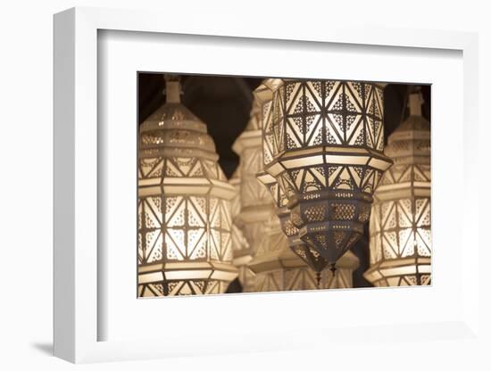 Africa, Morocco, Marrakesh. Close-Up of Ornate Metal Lanterns-Alida Latham-Framed Photographic Print