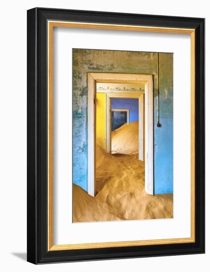 Africa, Namibia, Kolmanskop. Doorways and drifting sand in an abandoned diamond mining town.-Jaynes Gallery-Framed Photographic Print