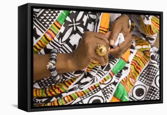 Africa, West Africa, Ghana, Kumasi. Close-up of cheif's jewelry and dress-Alida Latham-Framed Premier Image Canvas