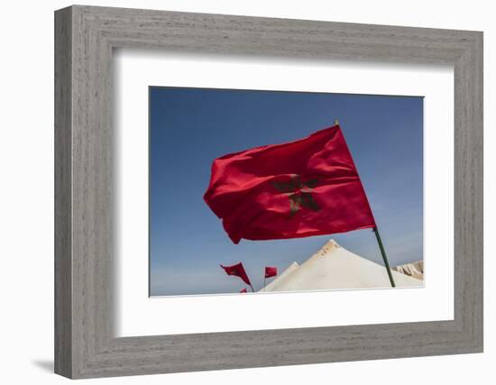 Africa, Western Sahara, Dakhla. the Flag of Morocco Blowing in the Wind-Alida Latham-Framed Photographic Print