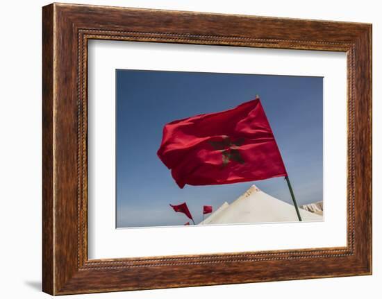 Africa, Western Sahara, Dakhla. the Flag of Morocco Blowing in the Wind-Alida Latham-Framed Photographic Print