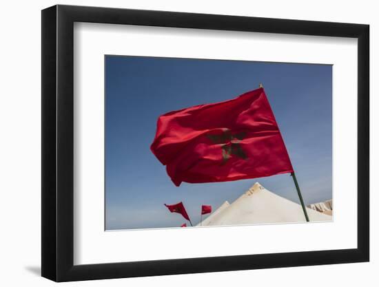 Africa, Western Sahara, Dakhla. the Flag of Morocco Blowing in the Wind-Alida Latham-Framed Photographic Print