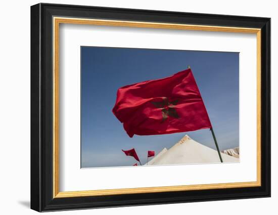 Africa, Western Sahara, Dakhla. the Flag of Morocco Blowing in the Wind-Alida Latham-Framed Photographic Print