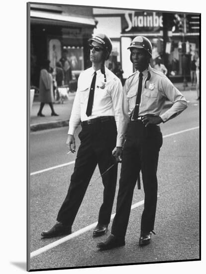 African American and Caucasian Cops on Duty During Hospital Strikers' Protest March-null-Mounted Photographic Print