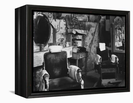 African American Barber Shop, Atlanta, Georgia, March, 1936-null-Framed Stretched Canvas