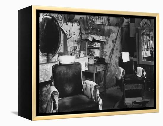 African American Barber Shop, Atlanta, Georgia, March, 1936-null-Framed Stretched Canvas