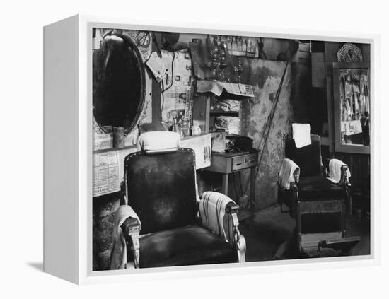 African American Barber Shop, Atlanta, Georgia, March, 1936-null-Framed Stretched Canvas