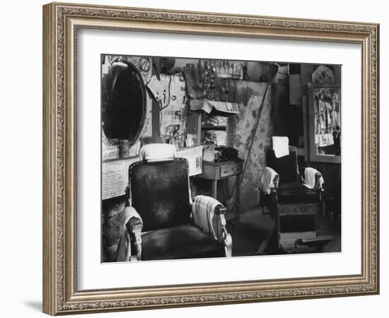 African American Barber Shop, Atlanta, Georgia, March, 1936-null-Framed Art Print