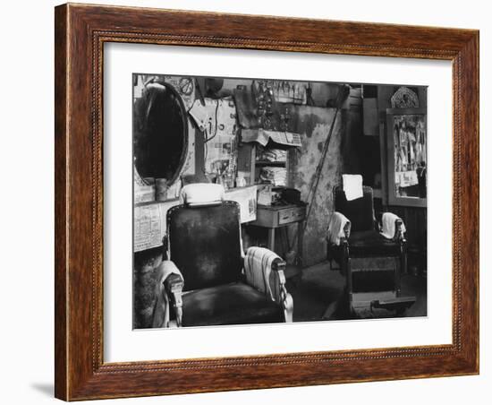 African American Barber Shop, Atlanta, Georgia, March, 1936-null-Framed Art Print