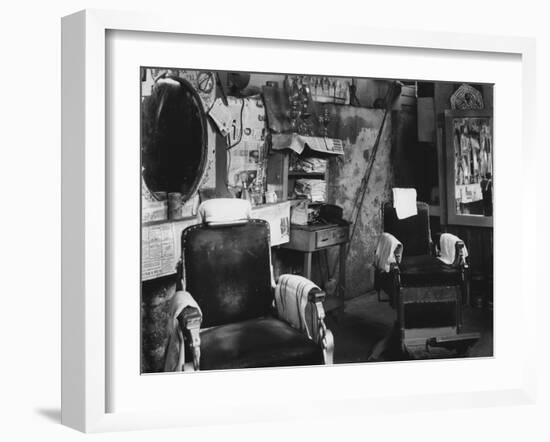 African American Barber Shop, Atlanta, Georgia, March, 1936-null-Framed Art Print