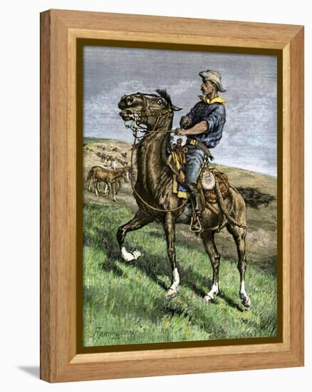 African-American Buffalo Soldier Riding a Frisky Horse Fresh from the Herd, 1880s-null-Framed Premier Image Canvas