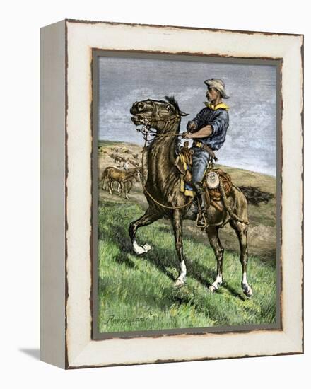 African-American Buffalo Soldier Riding a Frisky Horse Fresh from the Herd, 1880s-null-Framed Premier Image Canvas