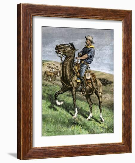 African-American Buffalo Soldier Riding a Frisky Horse Fresh from the Herd, 1880s-null-Framed Giclee Print