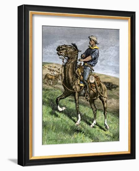 African-American Buffalo Soldier Riding a Frisky Horse Fresh from the Herd, 1880s-null-Framed Giclee Print