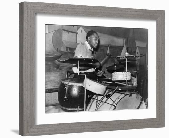 African American Drummer in Orchestra in Memphis Juke Joint, Tennessee, October, 1939-null-Framed Photo