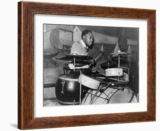 African American Drummer in Orchestra in Memphis Juke Joint, Tennessee, October, 1939-null-Framed Photo