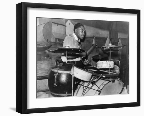 African American Drummer in Orchestra in Memphis Juke Joint, Tennessee, October, 1939-null-Framed Photo