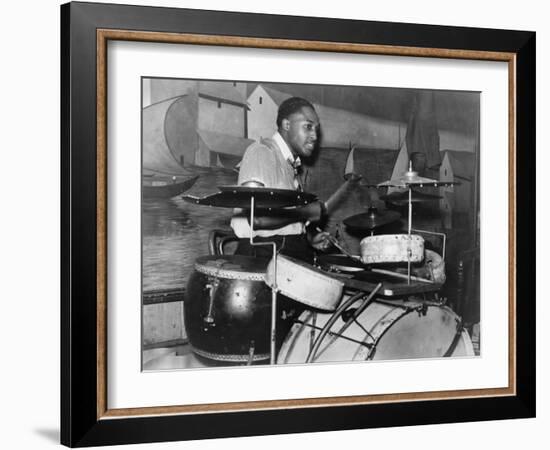 African American Drummer in Orchestra in Memphis Juke Joint, Tennessee, October, 1939-null-Framed Photo