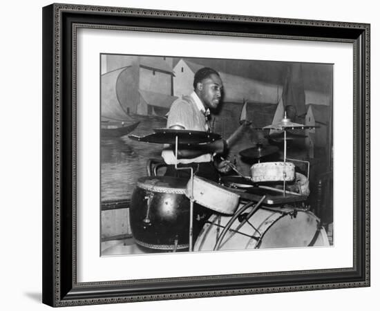 African American Drummer in Orchestra in Memphis Juke Joint, Tennessee, October, 1939-null-Framed Photo