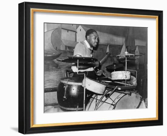 African American Drummer in Orchestra in Memphis Juke Joint, Tennessee, October, 1939-null-Framed Photo