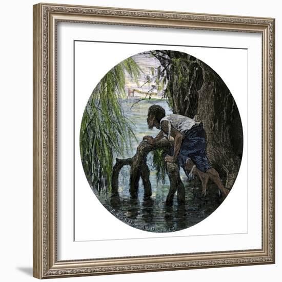 African-American Escaping Slavery by Crossing the Ohio River, 1850s-null-Framed Giclee Print