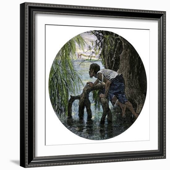 African-American Escaping Slavery by Crossing the Ohio River, 1850s-null-Framed Giclee Print