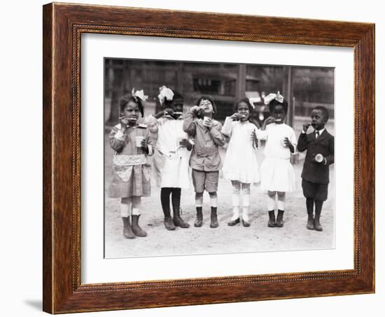 African American First Graders Learn to Brush their Teeth in School, 1910-null-Framed Photo