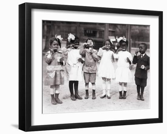 African American First Graders Learn to Brush their Teeth in School, 1910-null-Framed Photo