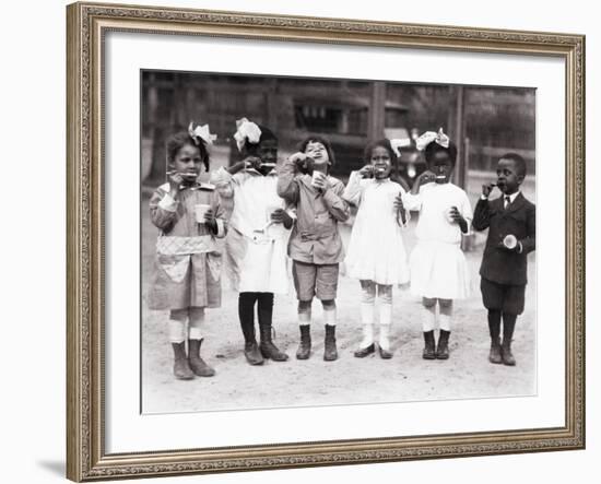 African American First Graders Learn to Brush their Teeth in School, 1910-null-Framed Photo