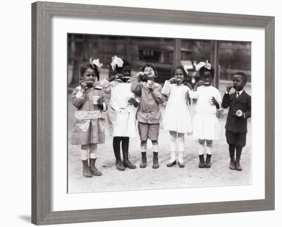 African American First Graders Learn to Brush their Teeth in School, 1910-null-Framed Photo
