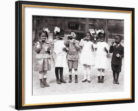 African American First Graders Learn to Brush their Teeth in School, 1910-null-Framed Photo