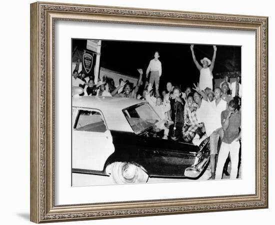 African American Jeer Police During the 1965 Watts Riots--Framed Photo